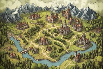 detailed hand drawn fantasy map illustration custom map