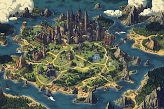 make a fantasy map illustration for map