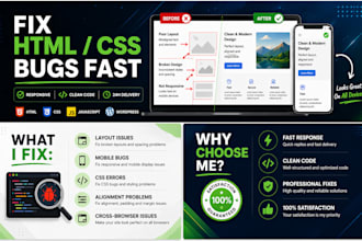 fix HTML CSS bugs, responsive issues and broken website layout fast