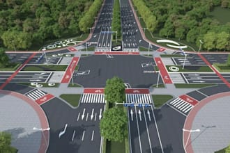 design multi urban intersection lane,pedestrian crosswalk,smart city road render