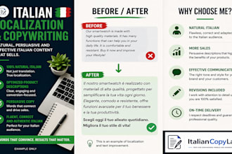 localize and rewrite your descriptions into natural italian