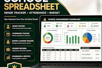 school spreadsheet grade tracker, attendance, budget dashboard in excel