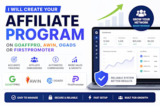create your affiliate program on goaffpro, awin, ogads or firstpromoter