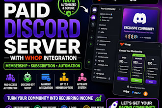 setup a paid discord server with whop integration and membership subscription
