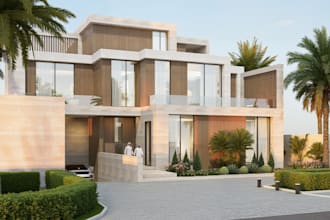 design modern luxury villa facade with realistic 3d model and rendering