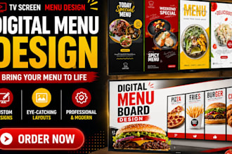 design a clean and modern digital menu board for screens or TV menus