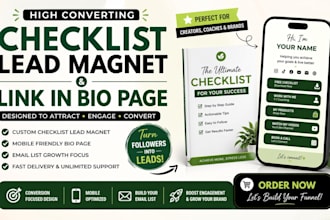 design a checklist lead magnet and link in bio page for social media growth
