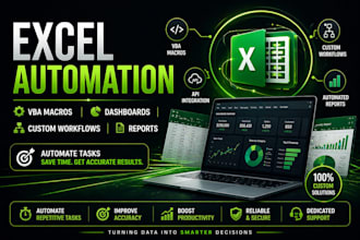 build excel automation, vba macros, dashboards, custom workflows and reports