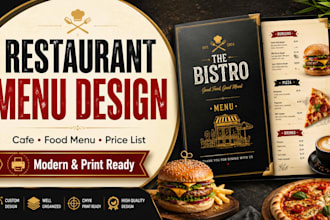 design a restaurant menu, cafe menu, food menu or price menu