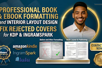 do book and ebook formatting, interior layout design for KDP and ingramspark
