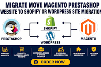 migrate move magento prestashop website to shopify or wordpress site migration