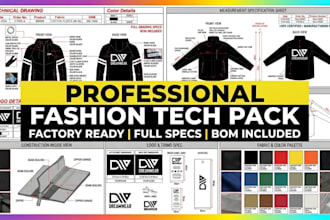 create fashion tech pack clothing tech pack technical sketch