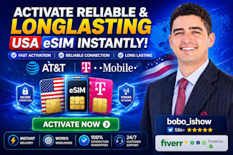 activate reliable and longlasting USA esim, att esim, tmobile esim instantly