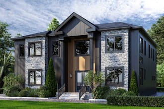 remodel residential property,curb appeal,stone facade house,elevation cgi render