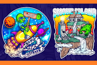 create trippy psychedelic design for sticker merch t shirt