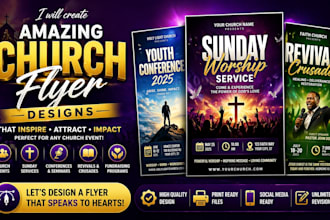 church flyer, event and fundraising design for services, crusade and conferences
