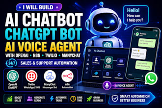 build ai chatbot, chatgpt bot, ai voice agent with openai n8n twilio manychat
