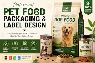 design eye catching pet food packaging, labels, and custom mylar bag