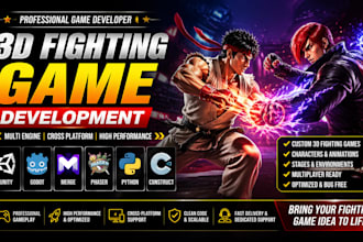 develop a 3d fighting game using unity, godot, phaser, python, construct engine