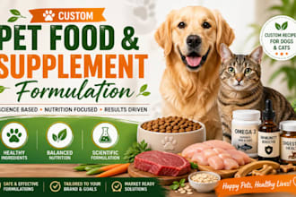 formulate pet dog cat food and supplement product