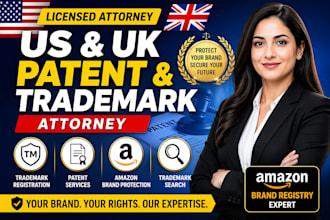 be your US, uk patent licensed attorney, trademark attorney, trademark, amazon