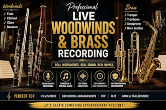 record woodwinds, brass session tracks flute, clarinet,oboe,trumpet,trombone