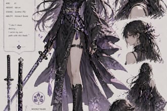 create a detailed character reference sheet with expressions