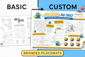 design custom branded kids activity placemats for your business