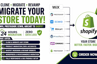 clone wix migrate prestashop to shopify to woocommerce ecwid abicart to shopify