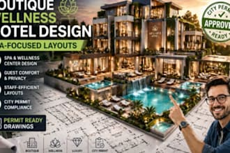design boutique and hotel architectural drawings with spa layout for city permit