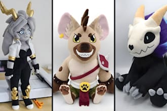 create handmade custom crochet plushies, soft animal kawaii dolls stuffed toys
