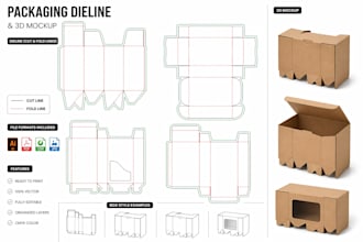 create box dieline or die cut lines for product packaging design and 3d mockup