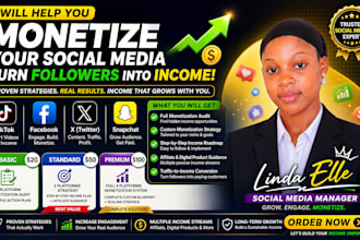 help you monetize your tiktok,facebook,x twitter and snapchat accounts
