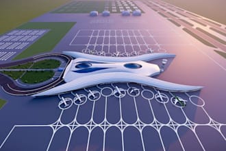design 3d airport, airport terminal, airport runway, aviation hub design