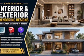 do interior and exterior rendering designs with lumion, sketchup and d5 renders