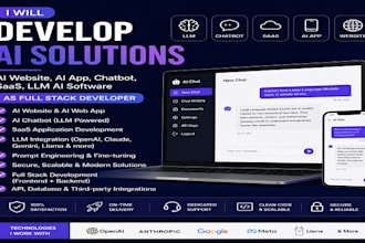 develop ai website, ai app chatbot saas, llm ai software as full stack developer