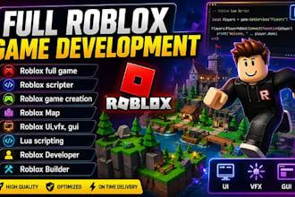 create roblox full game, roblox development, roblox studio scripting, ui, map