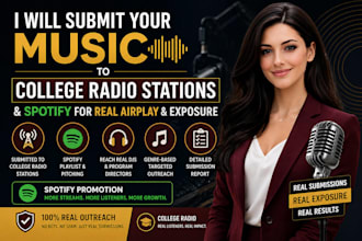 submit your music to college radio and spotify for music promotion and exposure
