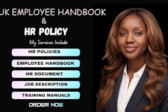 write and design employee handbook, HR policies, sops and job descriptions