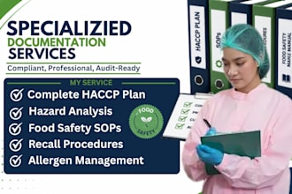 write haccp plan, food safety sops, allergen, recall procedures, manual
