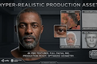 create a hyper realistic 3d character head with 4k textures for unreal or unity