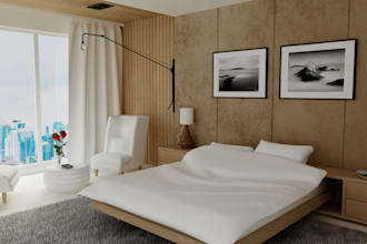 create realistic 3d bedroom interior rendering