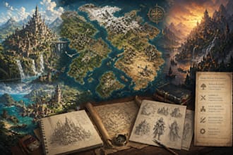 create 2d world building art, fantasy maps, game design document gdd for dnd