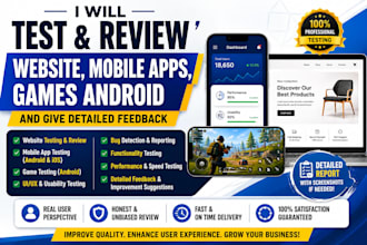 test and review website, mobile apps, games android and give detailed feedback