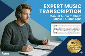 transcribe audio into professional music sheet, piano sheet music or guitar tab