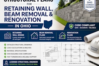 provide structural plans for retaining wall, beam removal, renovation in ohio