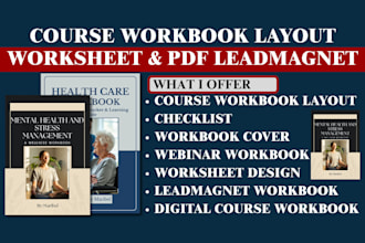 design lead magnet, course workbook layout, workbook cover and freebie