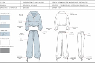 design leggings sport bra gym set tracksuit flat sketch cad for manufacturing