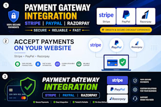 integrate secure payment gateway stripe, paypal razorpay,rapid in your website