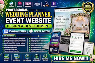 wedding planner, event website with booking system and ticket system